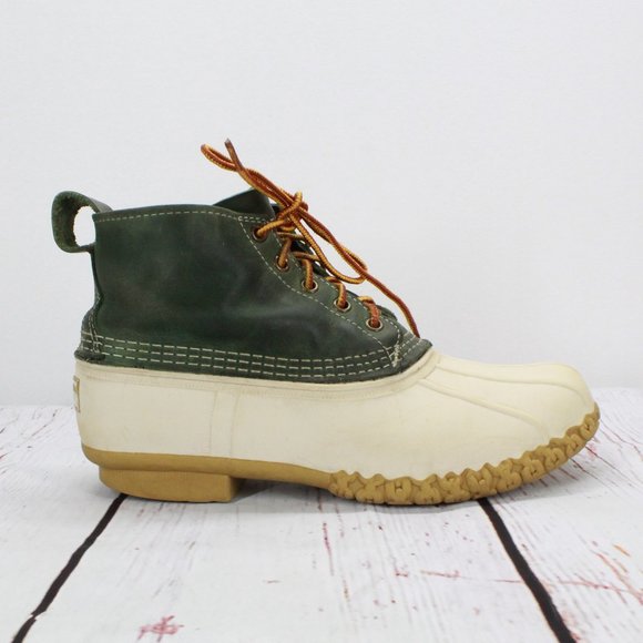 L.L. Bean Shoes - LL Bean 6" Green White Leather Unlined Gumshoe Ankle Duck Boots Size M 8 L 10